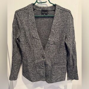 Judith & Charles wool silk tweed blazer cardigan button black gray stretch US 12